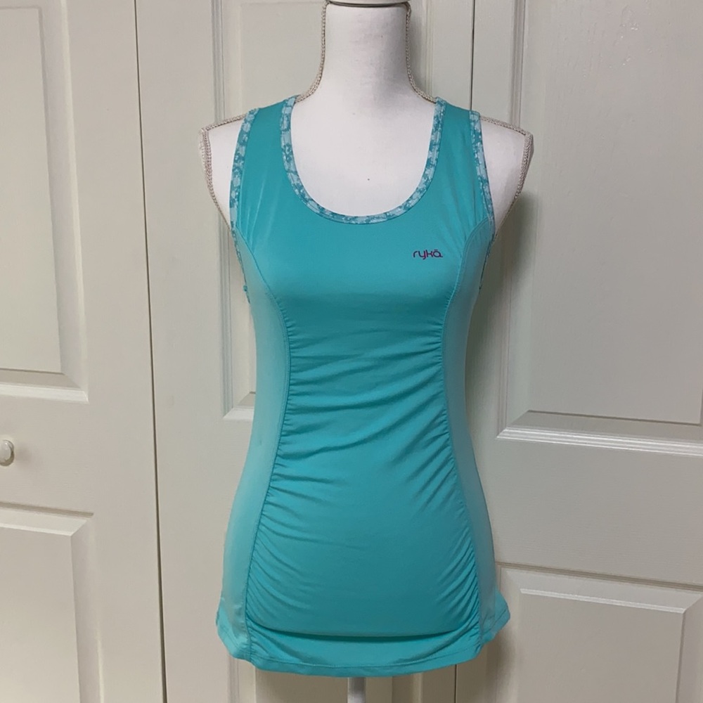 Ryka Turquoise Ruched Athletic Workout Tank Small